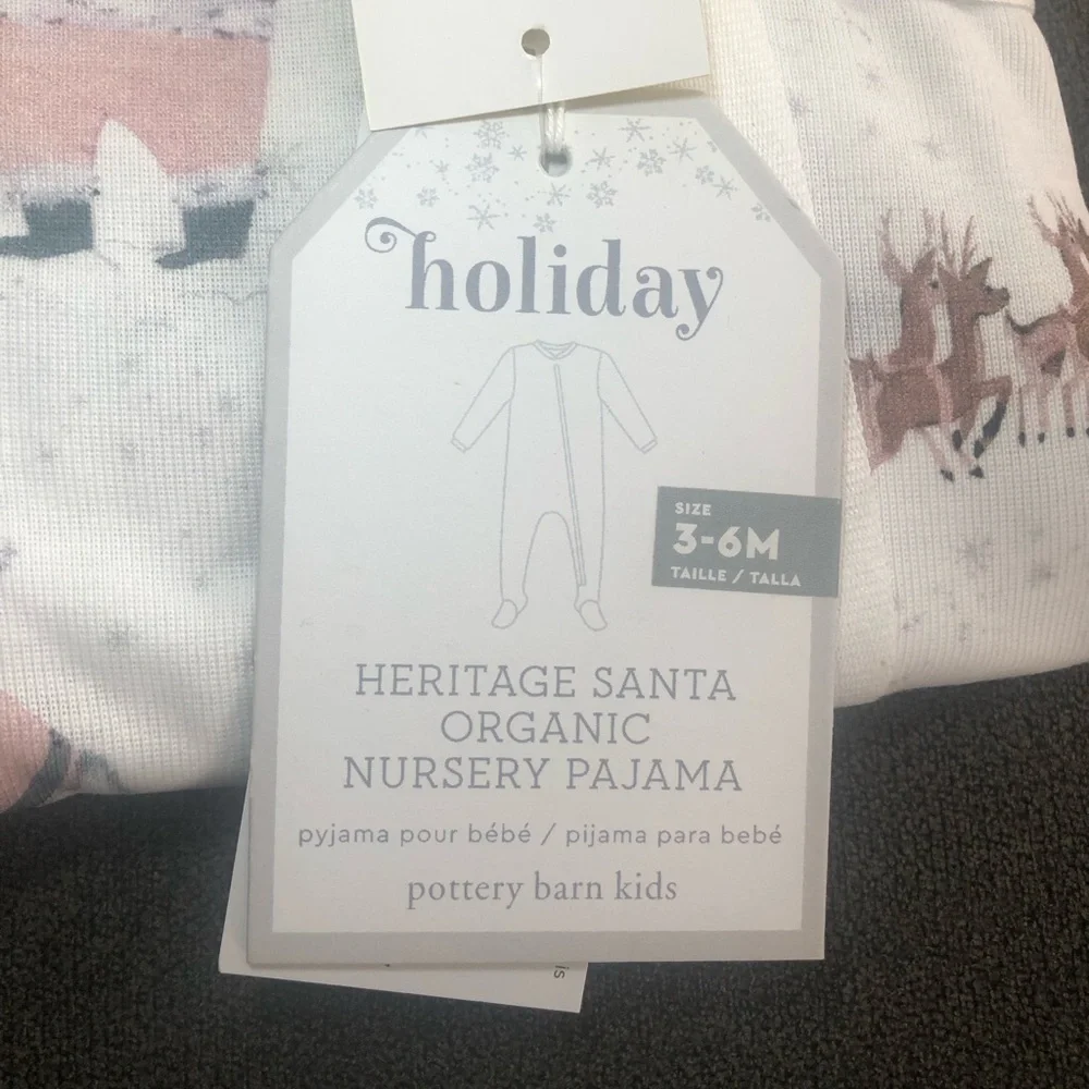 Pottery Barn Blush Heritage Santa Organic Cotton Baby Pajama 3-6 Months